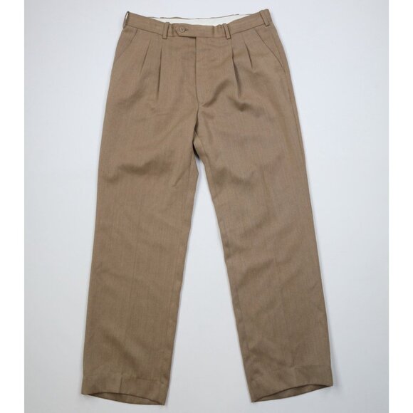 Vintage 90s Streetwear Mens 34x31 Wool Blend Knit Wide Leg Chino Pants Beige